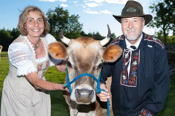 Robert and Petra with Cow at Alpenblick Grass-fed Beef, Goat and Lamb Farm Ottawa